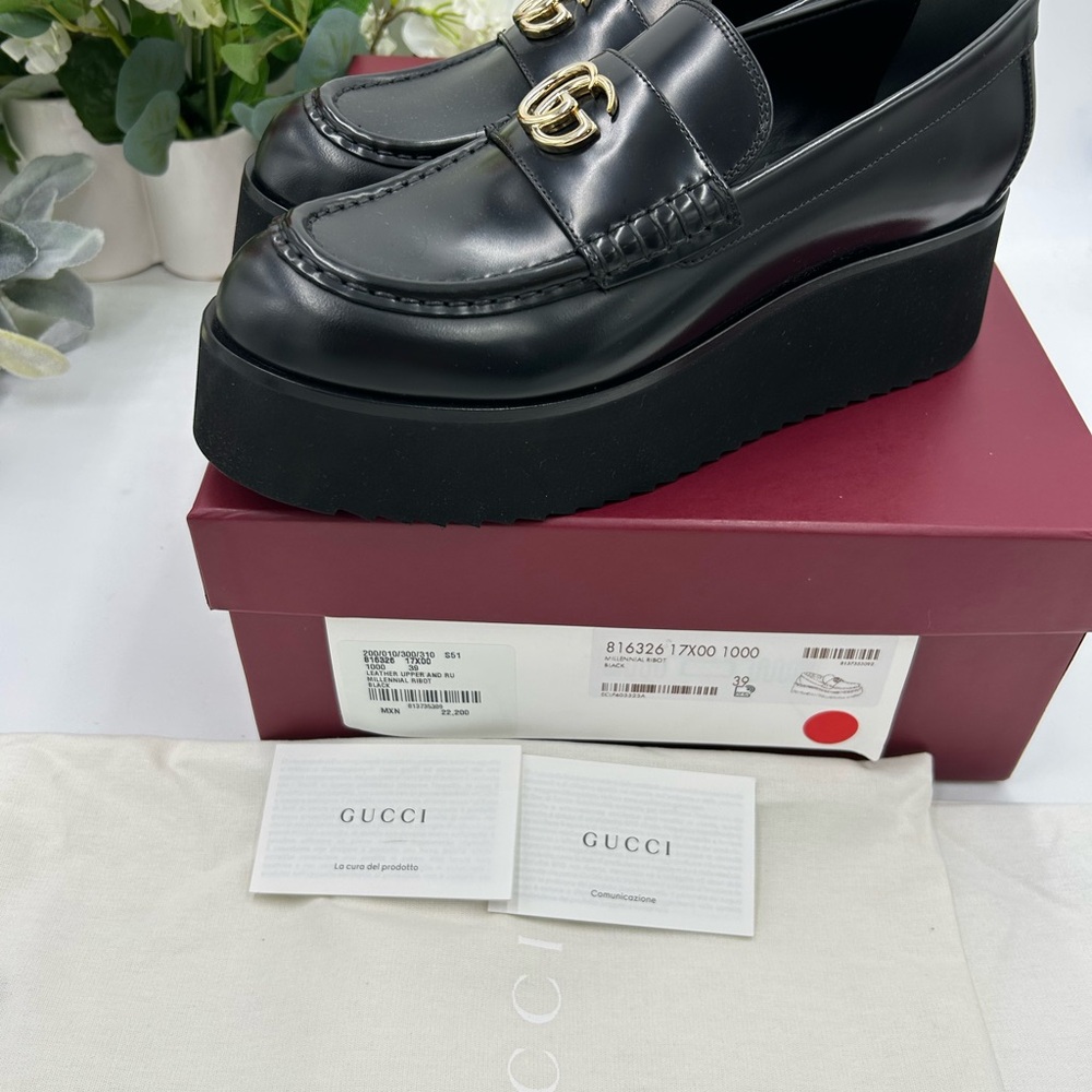 Women's Gucci double G platform, leather loafers size 39 made in Italy - Picture 5 of 10